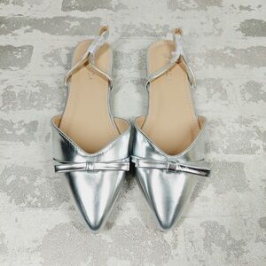 NEW Top Moda Garner-1 Slingback Pointed Toe Flats Women 6.5 Silver Metallic W623